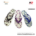 PVC air blowing shoes flat women flip flops with roses printing insole HD6B662